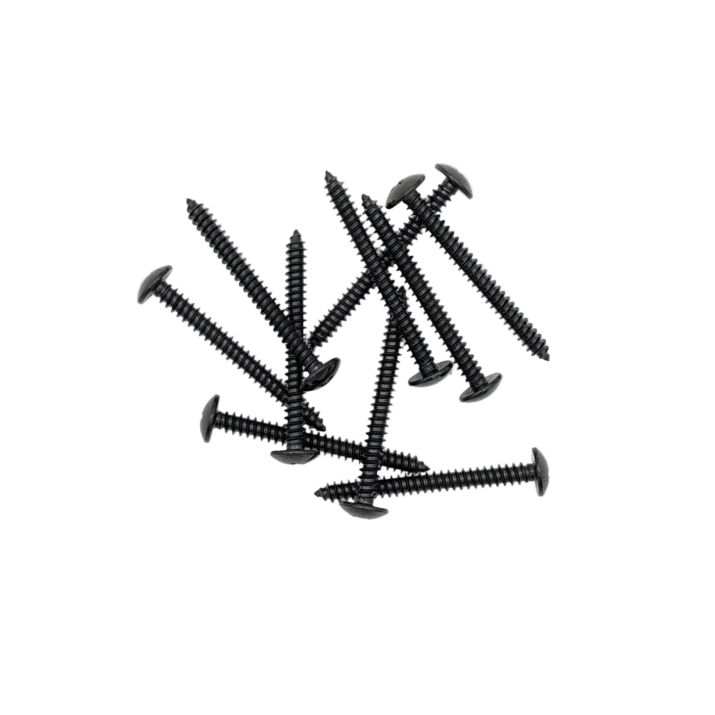 Ten black 2" truss-head screws on a white background.