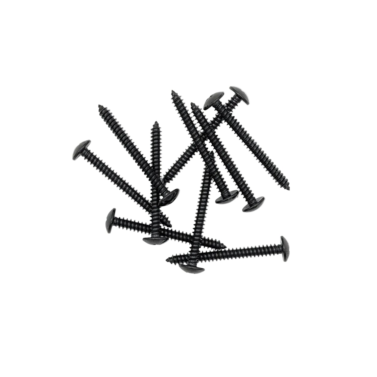 Ten black 2" truss-head screws on a white background.