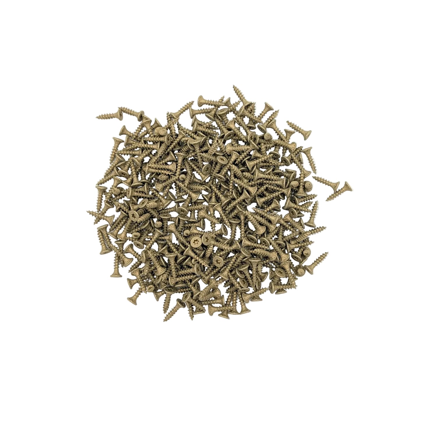 A pile of 360 Bronze Torx head slat screws on a white background.