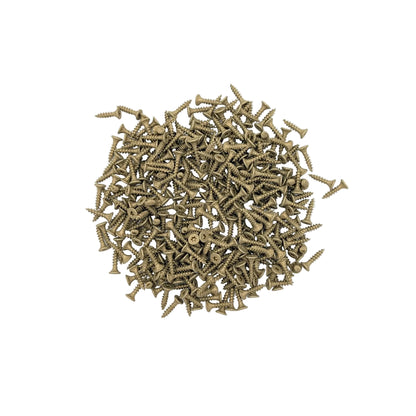 A pile of 360 Bronze Torx head slat screws on a white background.