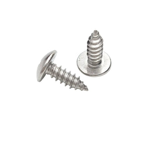 Two 5/8" silver stainless steel slat screws on a plain white background, one upright and one lying on its side.