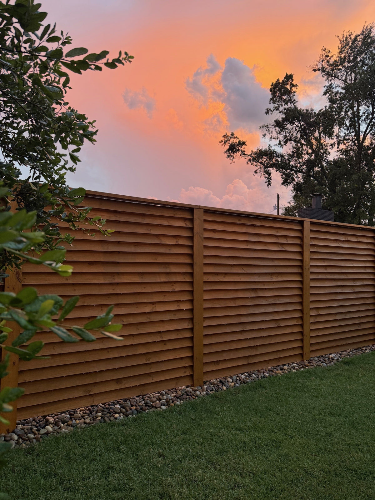 Louvered Fence with Stained Pickets for Slats