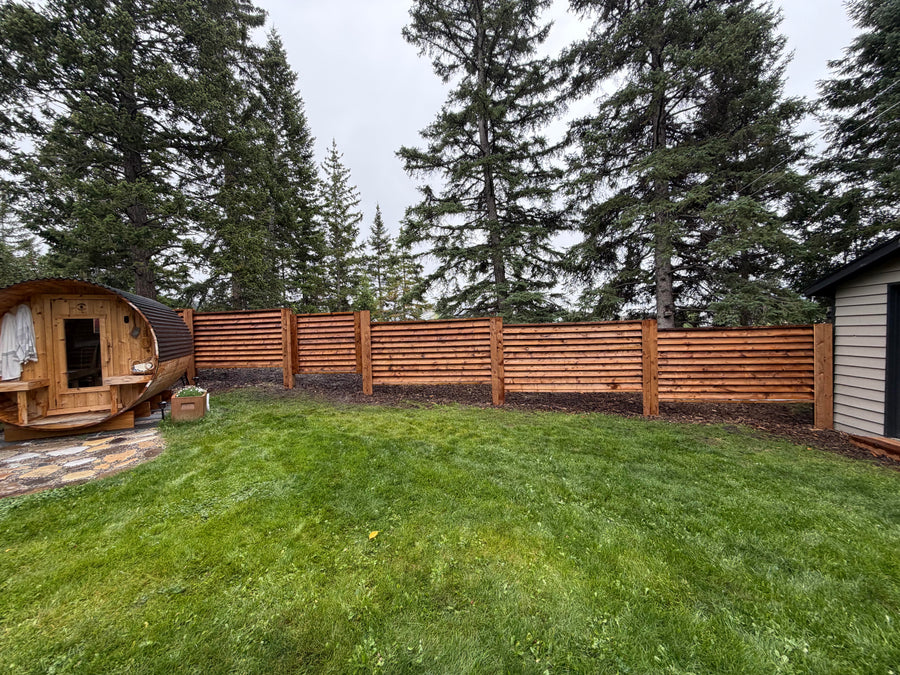 Louvered Privacy Fence for Backyard Sauna